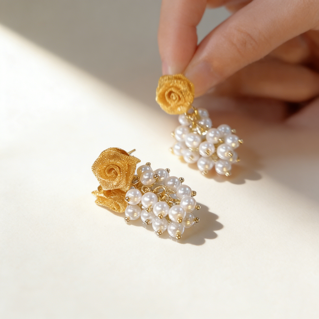 Floral Pearl Tassel Earrings