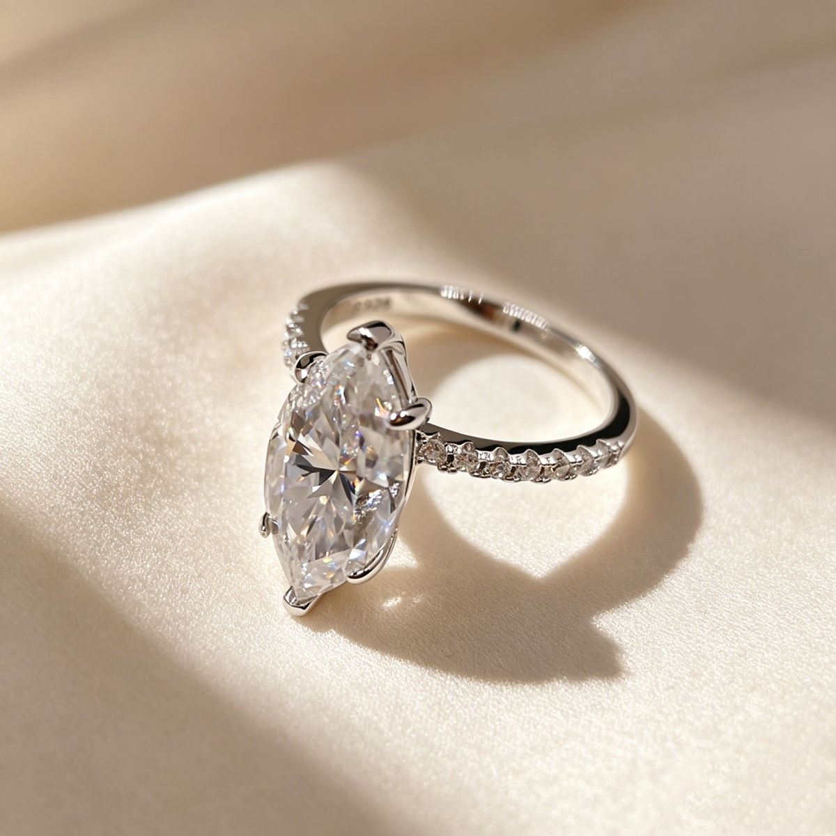 Marquise Moissanite Six-Prong Pavé Ring