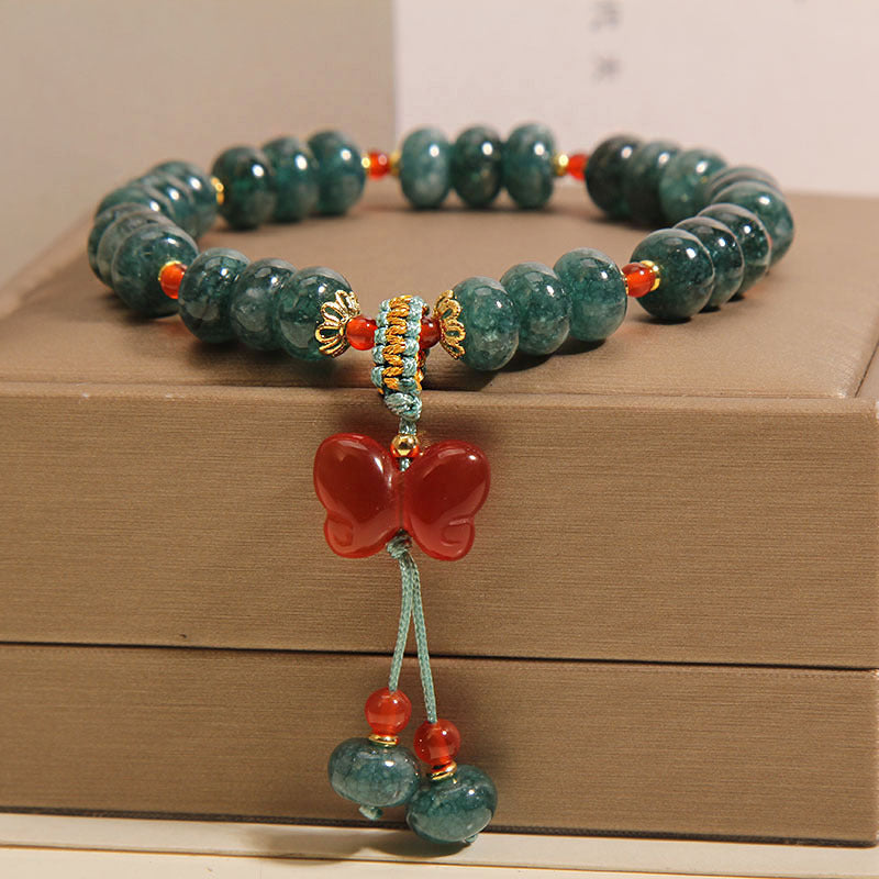 Butterfly Pendant Natural Emerald Jade Stone Bracelet