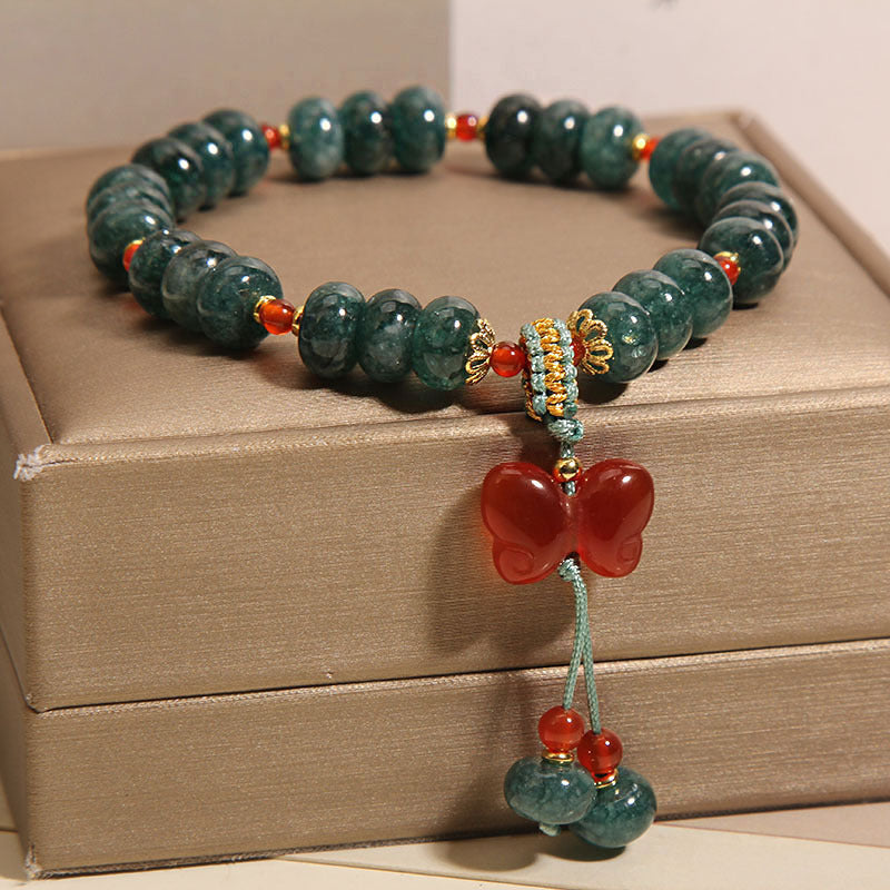 Butterfly Pendant Natural Emerald Jade Stone Bracelet