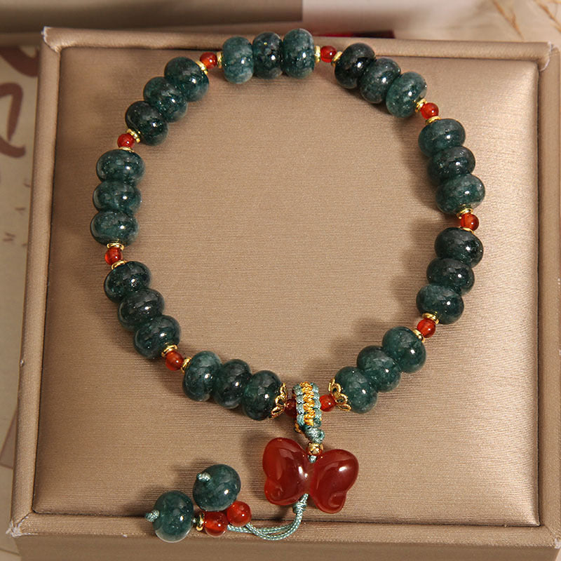 Butterfly Pendant Natural Emerald Jade Stone Bracelet