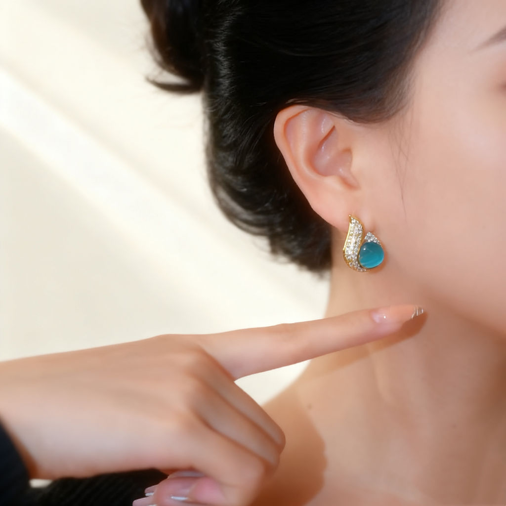 Elegant Sea Blue Gemstone Stud Earrings