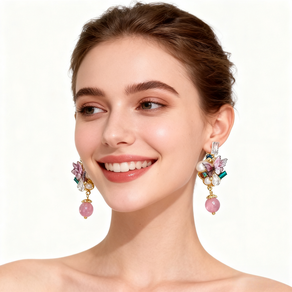 Amethyst Butterfly & Pearl Earrings