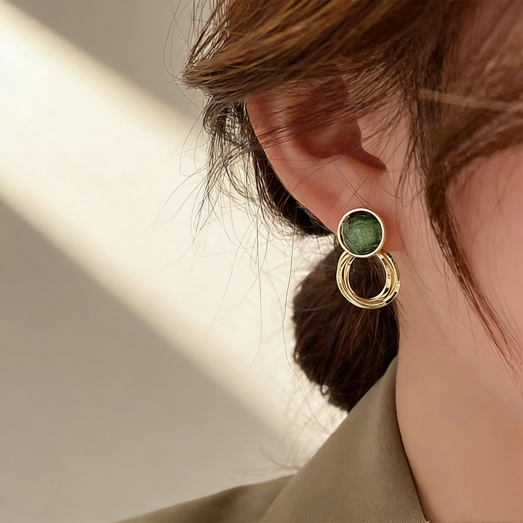 Brushed Green Crystal Earrings