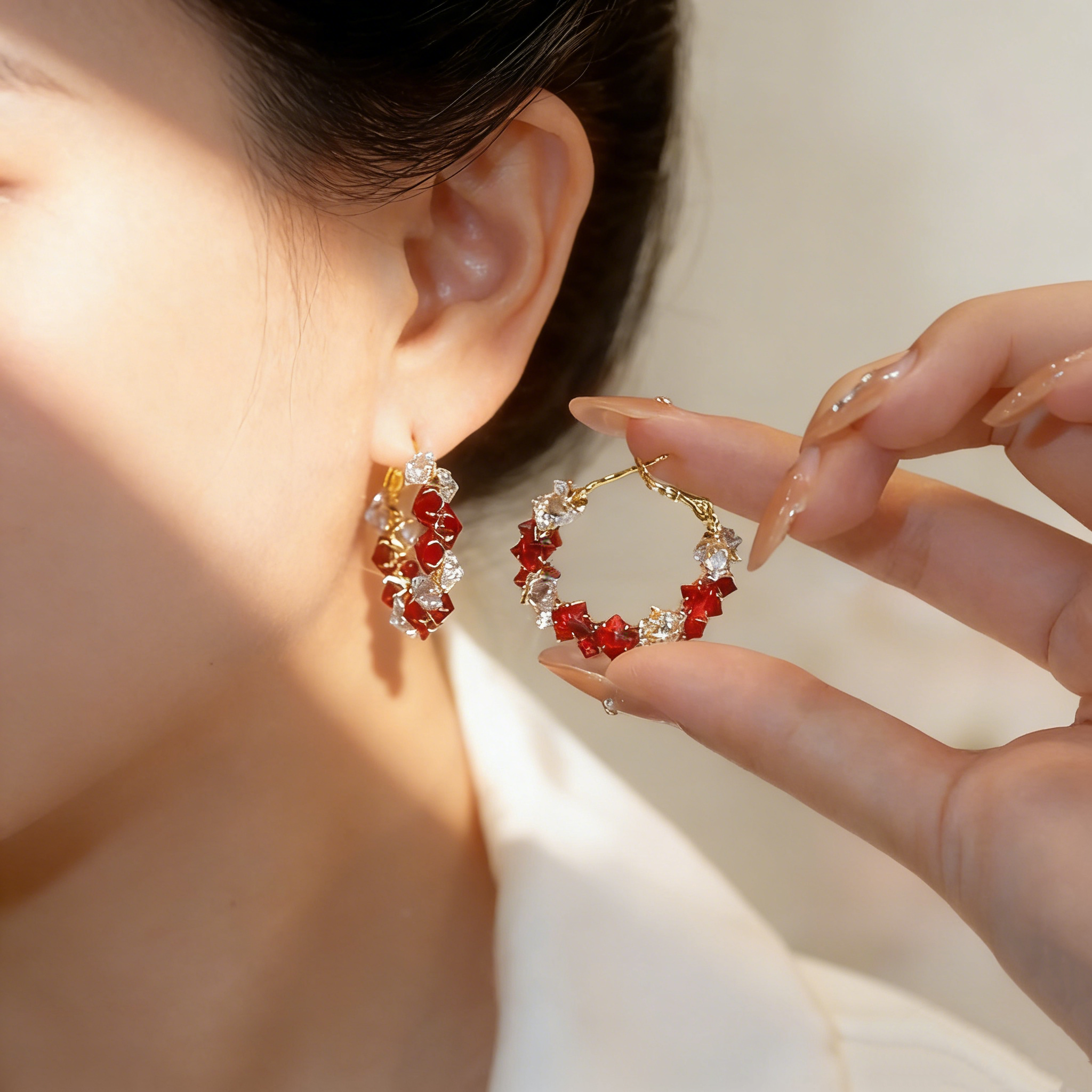 Vintage Ruby Hoop Earrings
