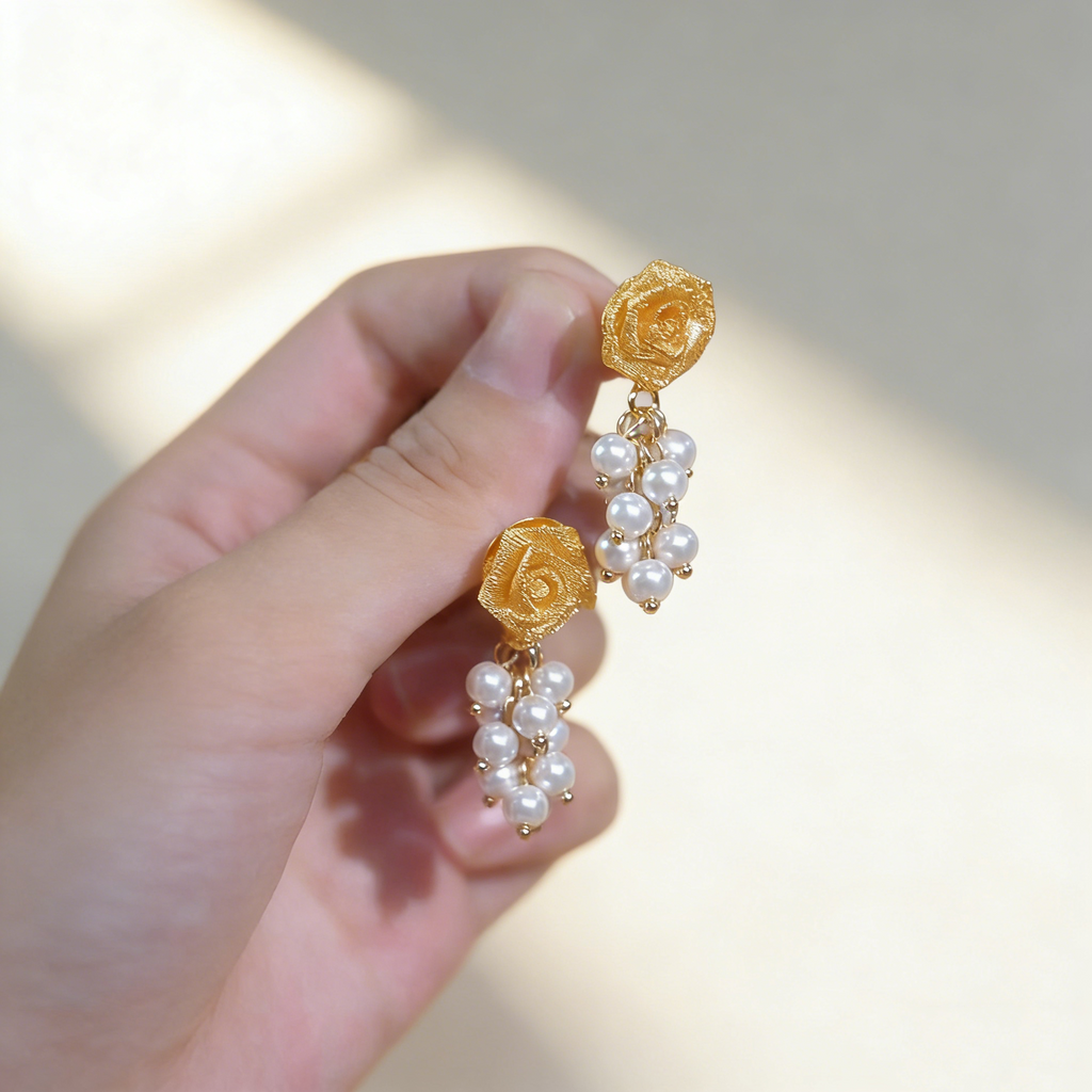 Floral Pearl Tassel Earrings