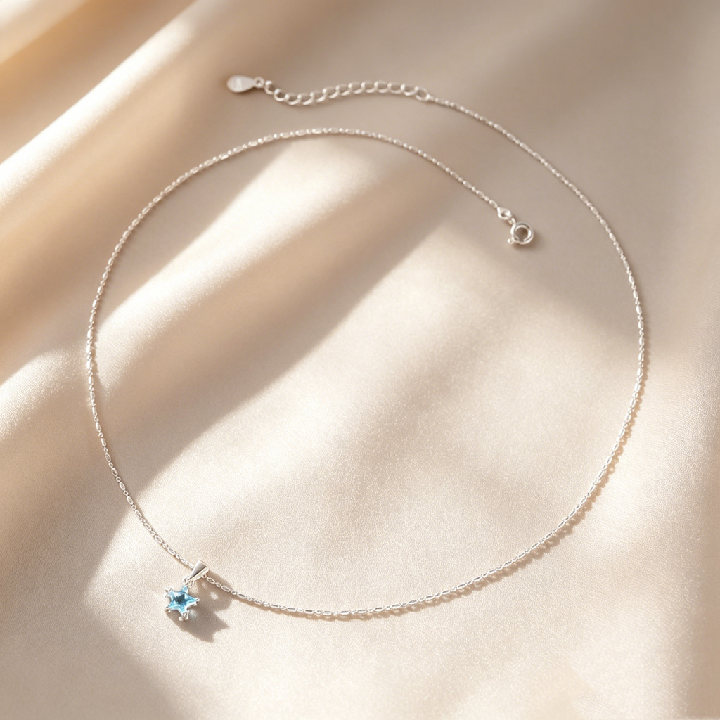 Blue Crystal Star Delicate Necklace