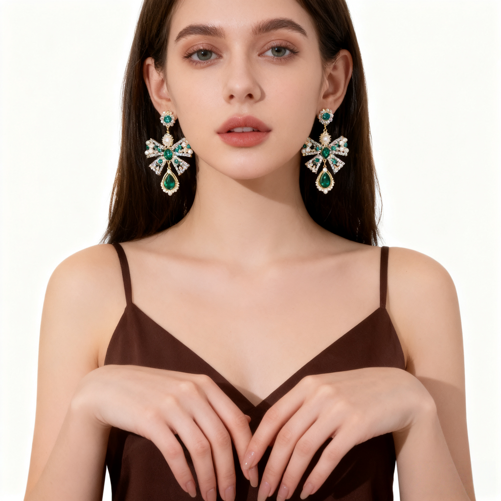 Green Crystal Pearl Earrings