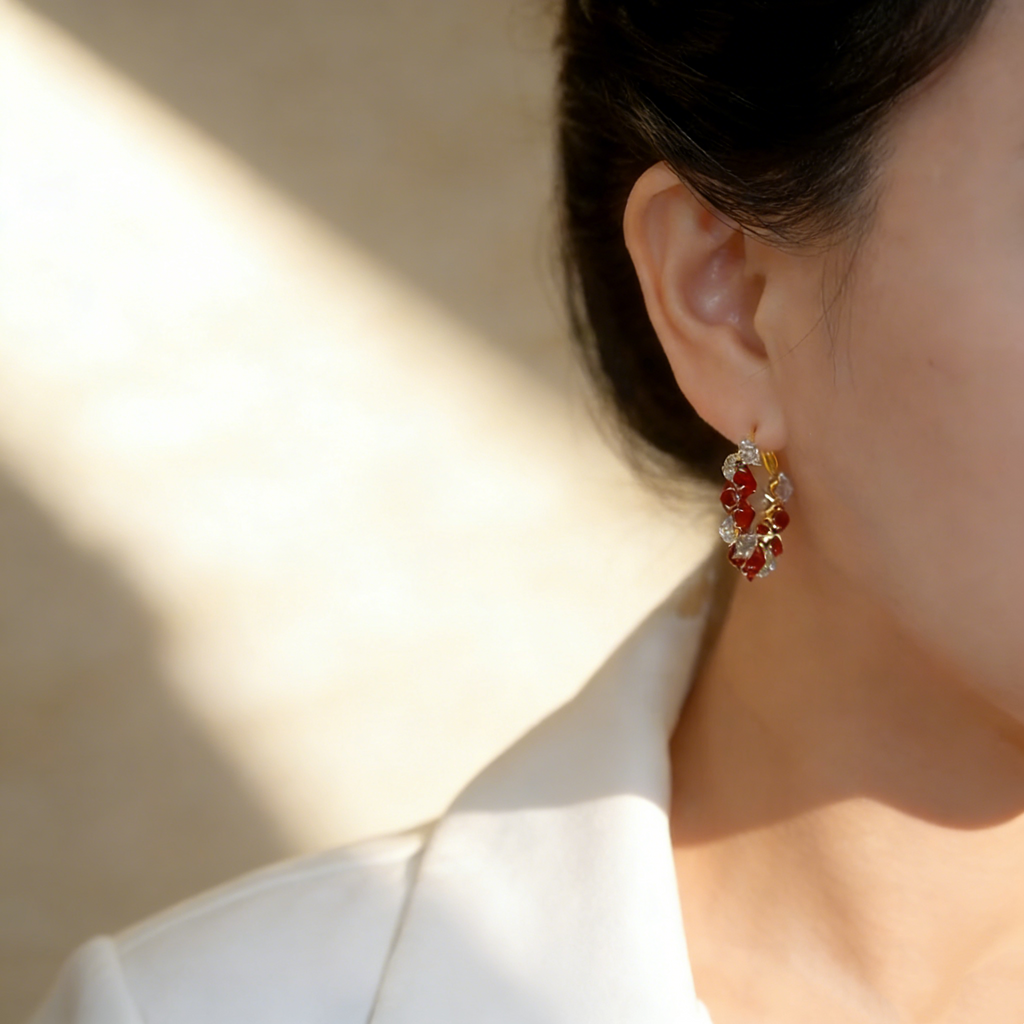 Vintage Ruby Hoop Earrings