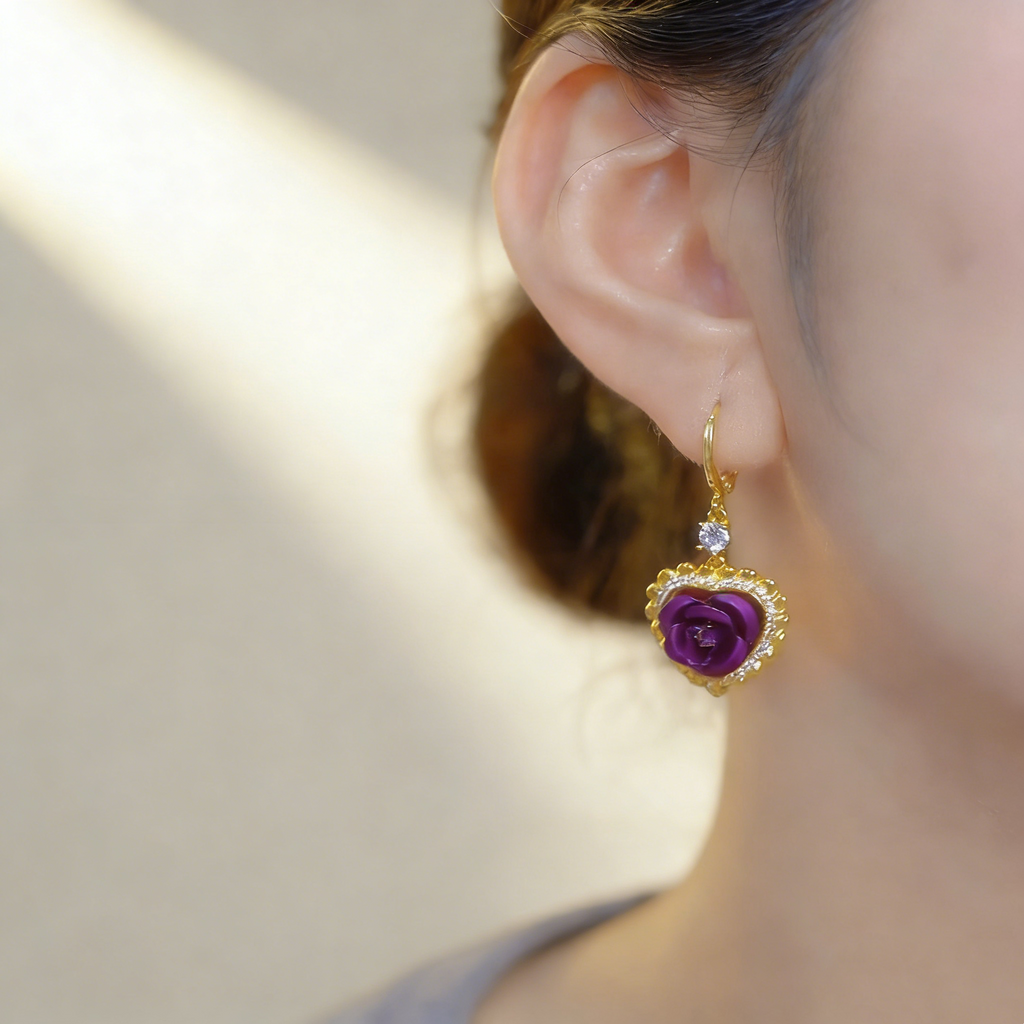 Heart Rose Earrings