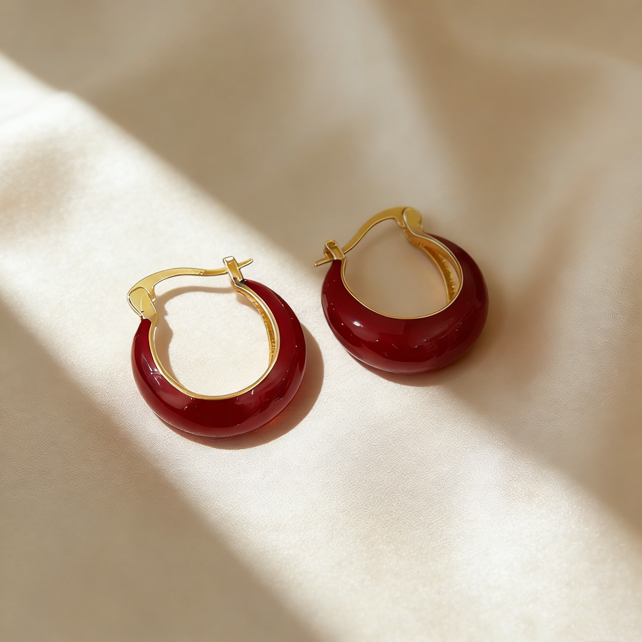 Natural Red Agate Hoop Earrings