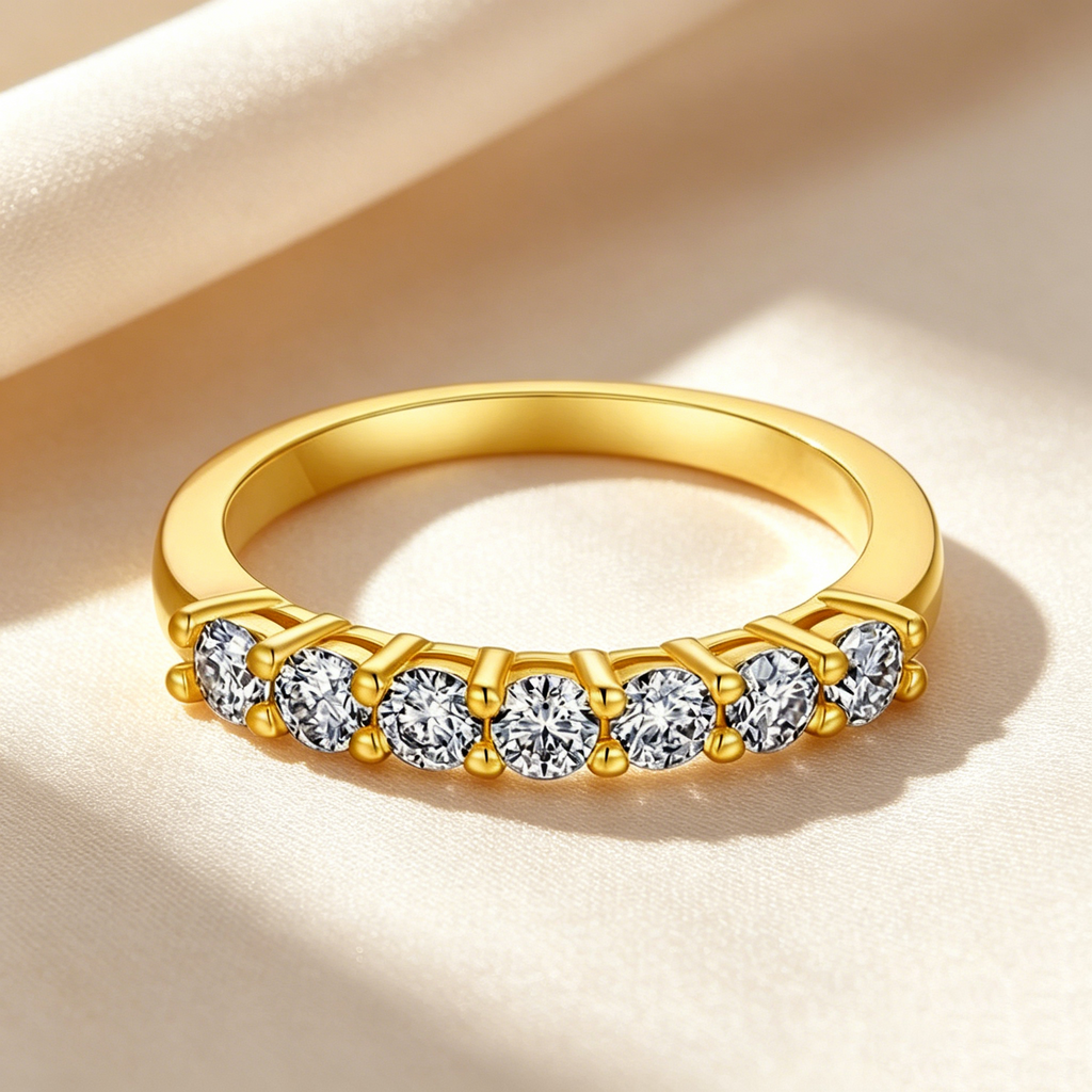 Three-Stone & Half Eternity Moissanite Ring