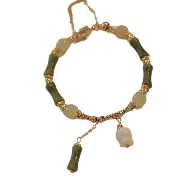 Bamboo Tassel Natural Emerald Jade Stone Bracelet