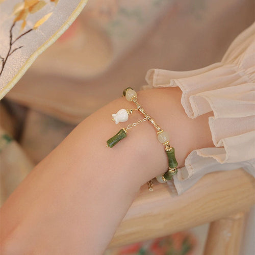 Bamboo Tassel Natural Emerald Jade Stone Bracelet