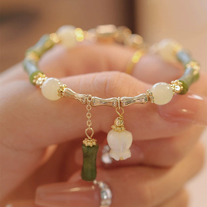 Bamboo Tassel Natural Emerald Jade Stone Bracelet