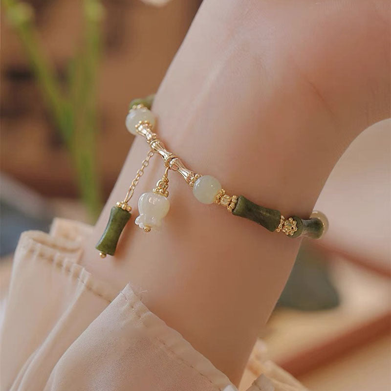 Bamboo Tassel Natural Emerald Jade Stone Bracelet