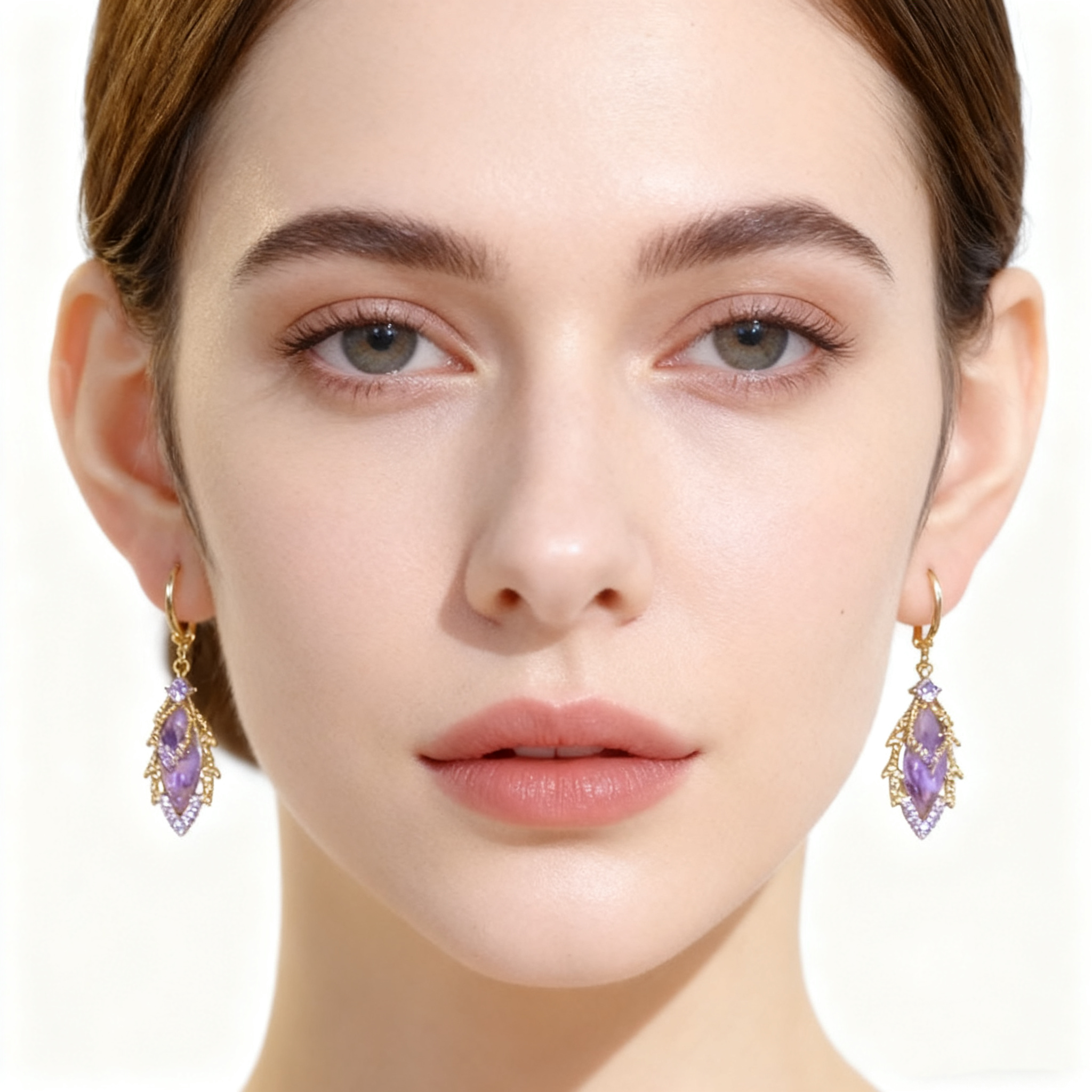 Double-Layer Maple Leaf Gemstone Earrings