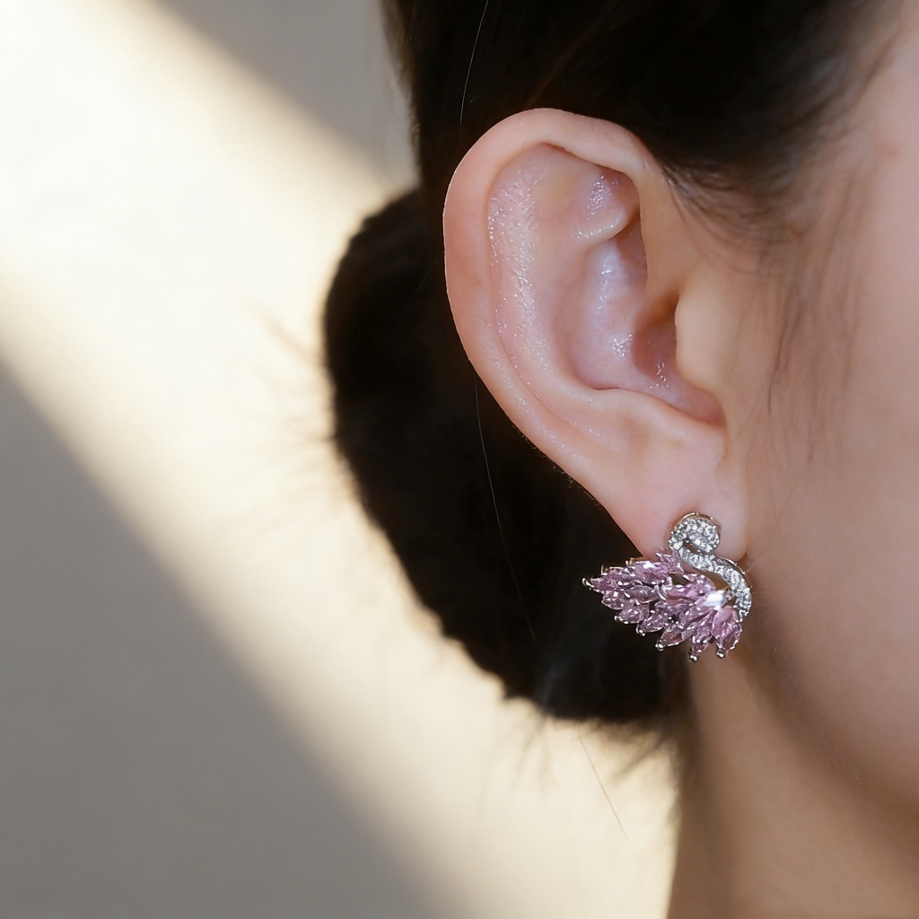 Pink Swan Earrings