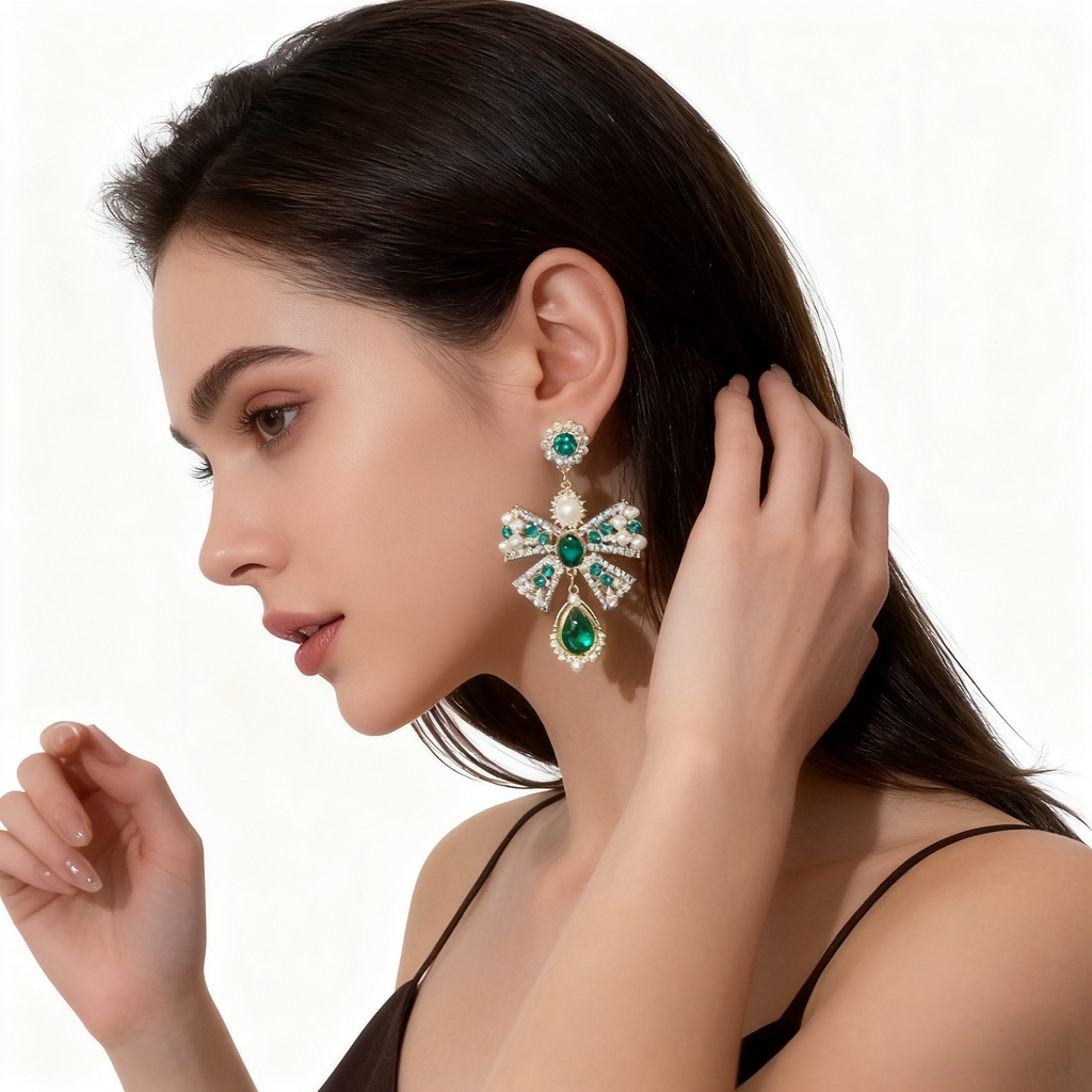 Green Crystal Pearl Earrings