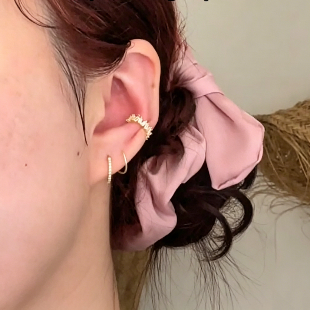 Sparkling Hoop Earrings &  Wave Ear Cuff Set