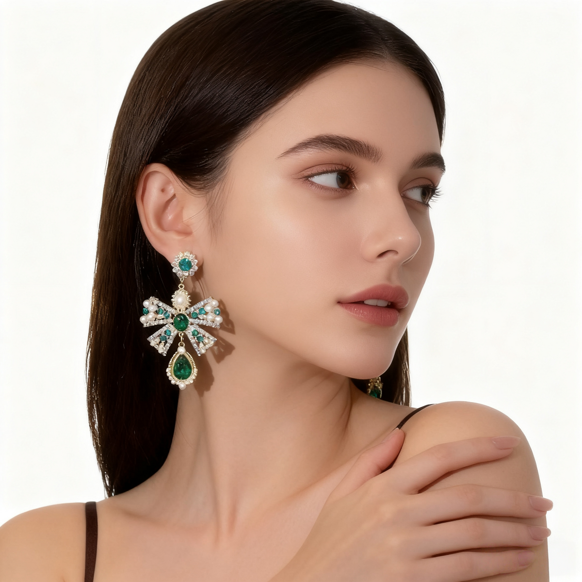 Green Crystal Pearl Earrings