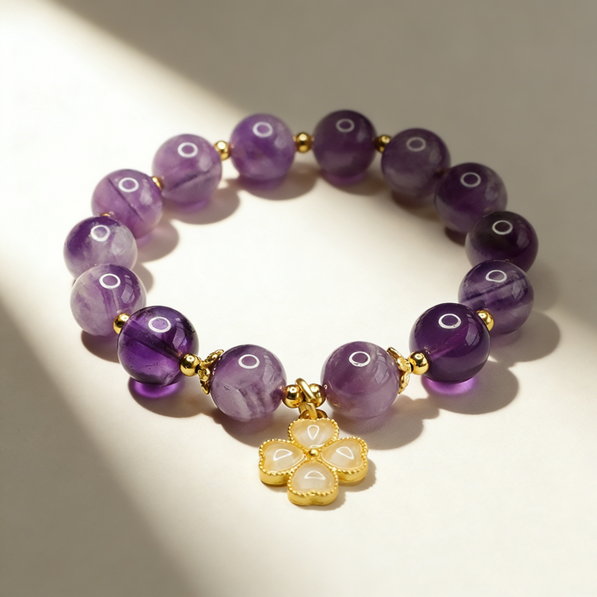 Four-Leaf Clover Natural Amethyst Bracelet