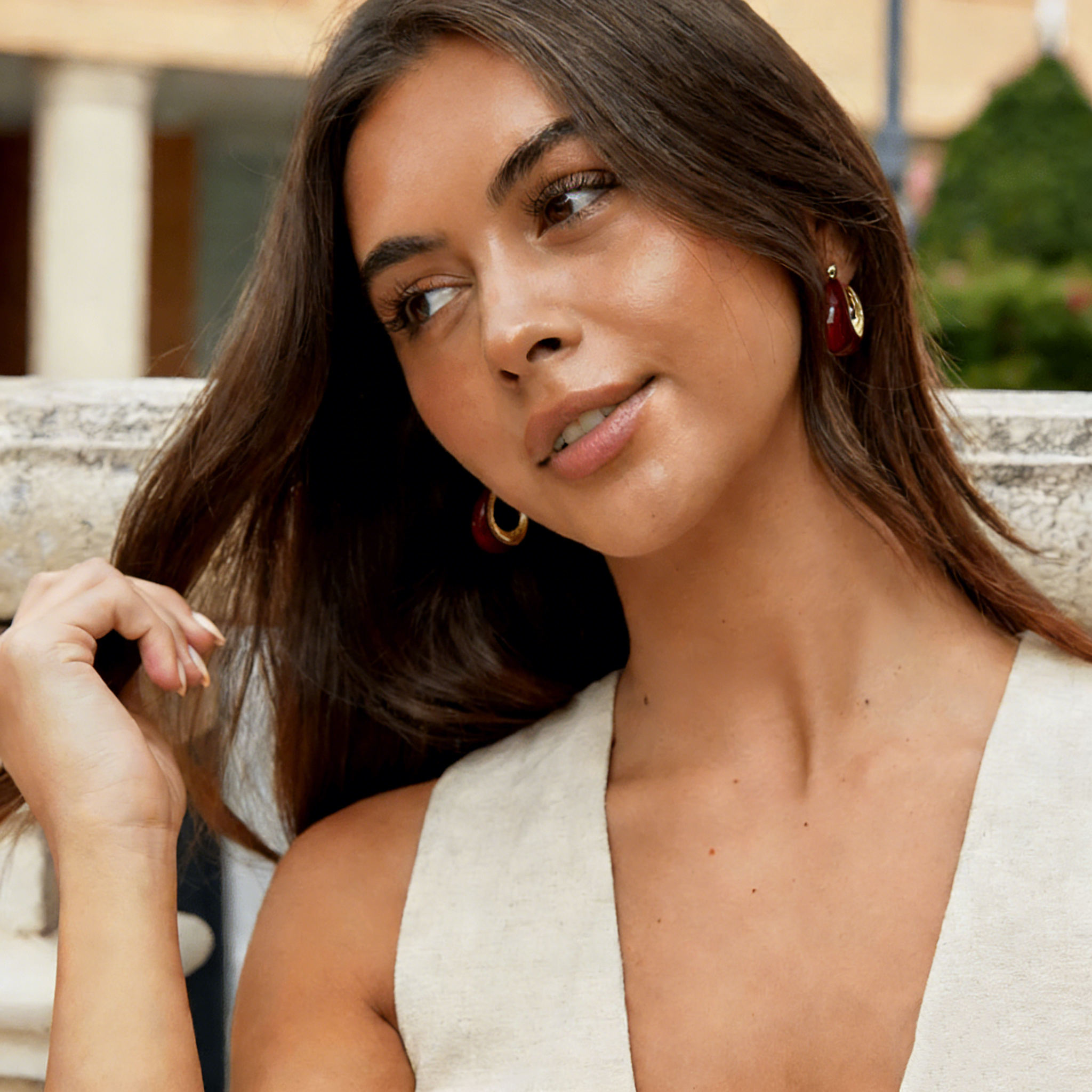 Natural Red Agate Hoop Earrings
