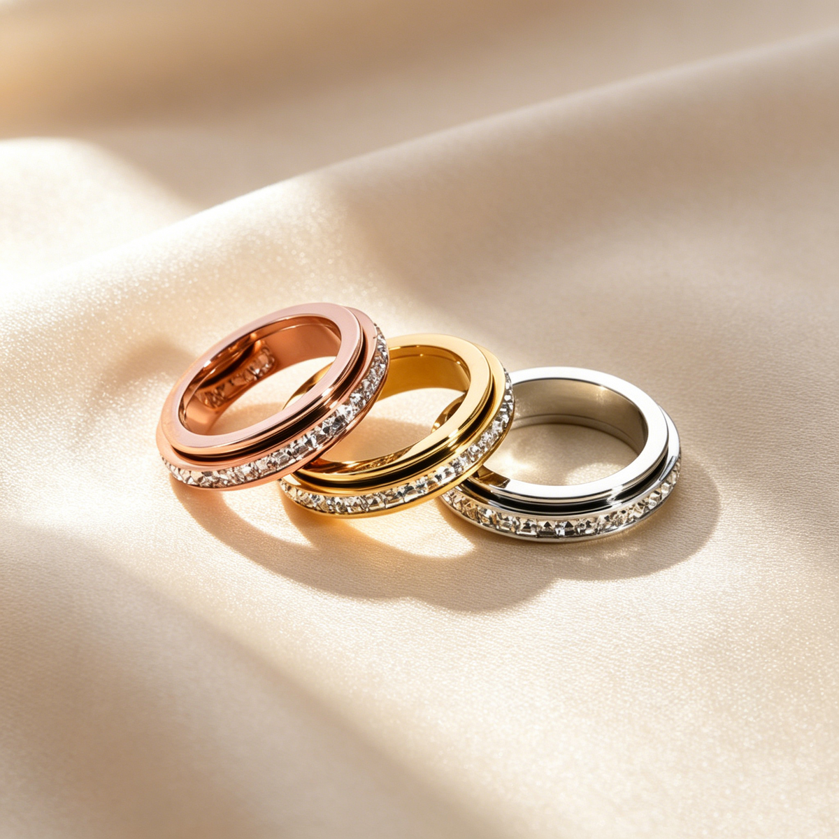 Rotating Triple Band Moissanite Anxiety Ring