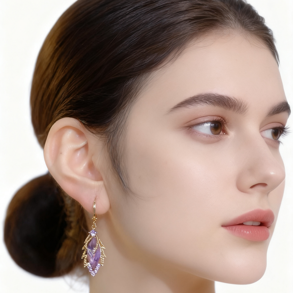 Double-Layer Maple Leaf Gemstone Earrings