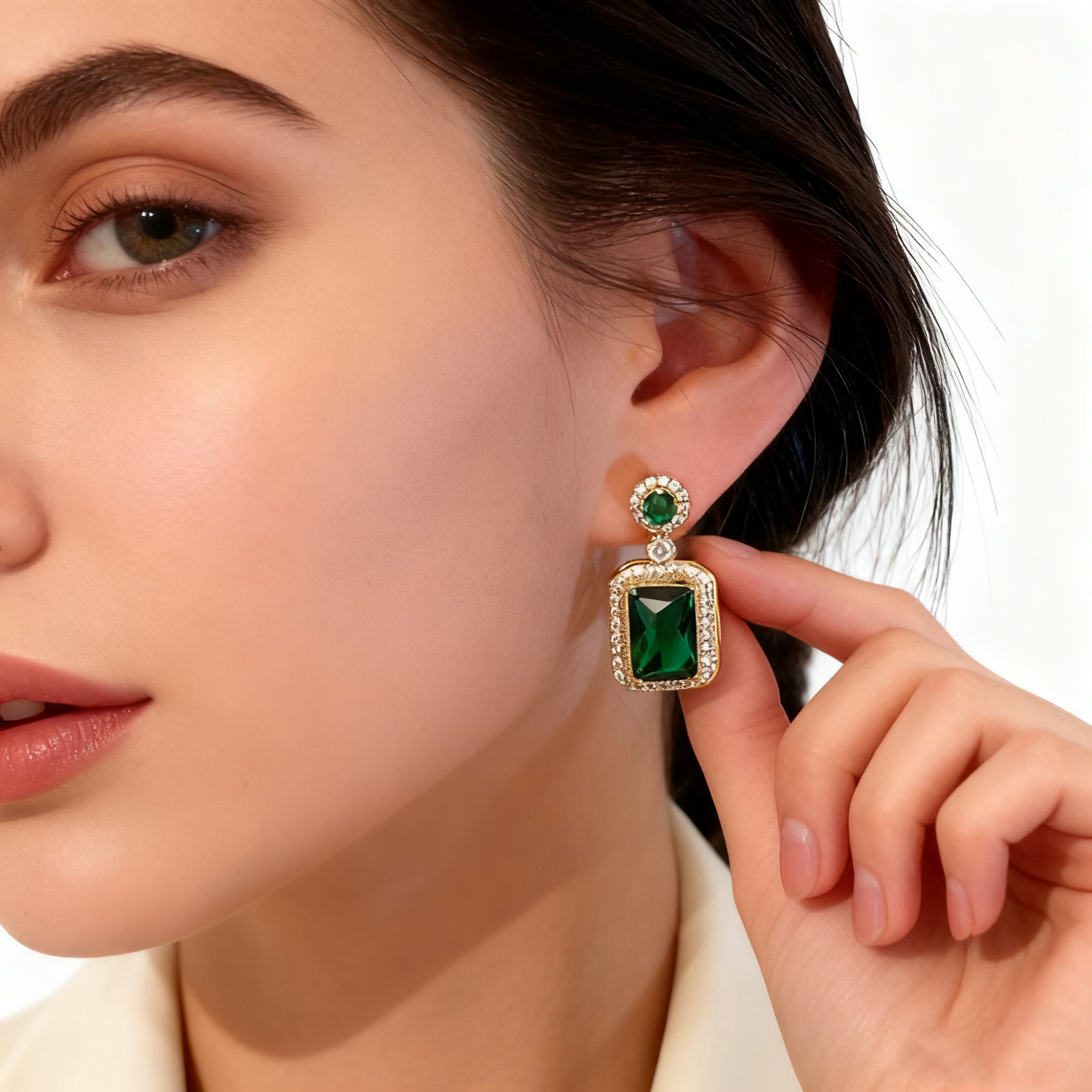 Emerald Agate & Diamond Earrings