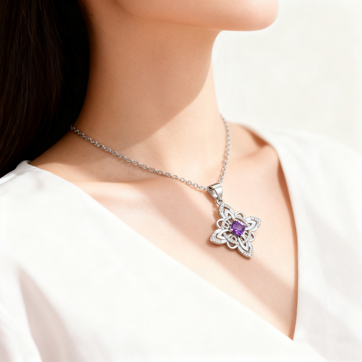 Celtic Knot Amethyst Pendant Necklace