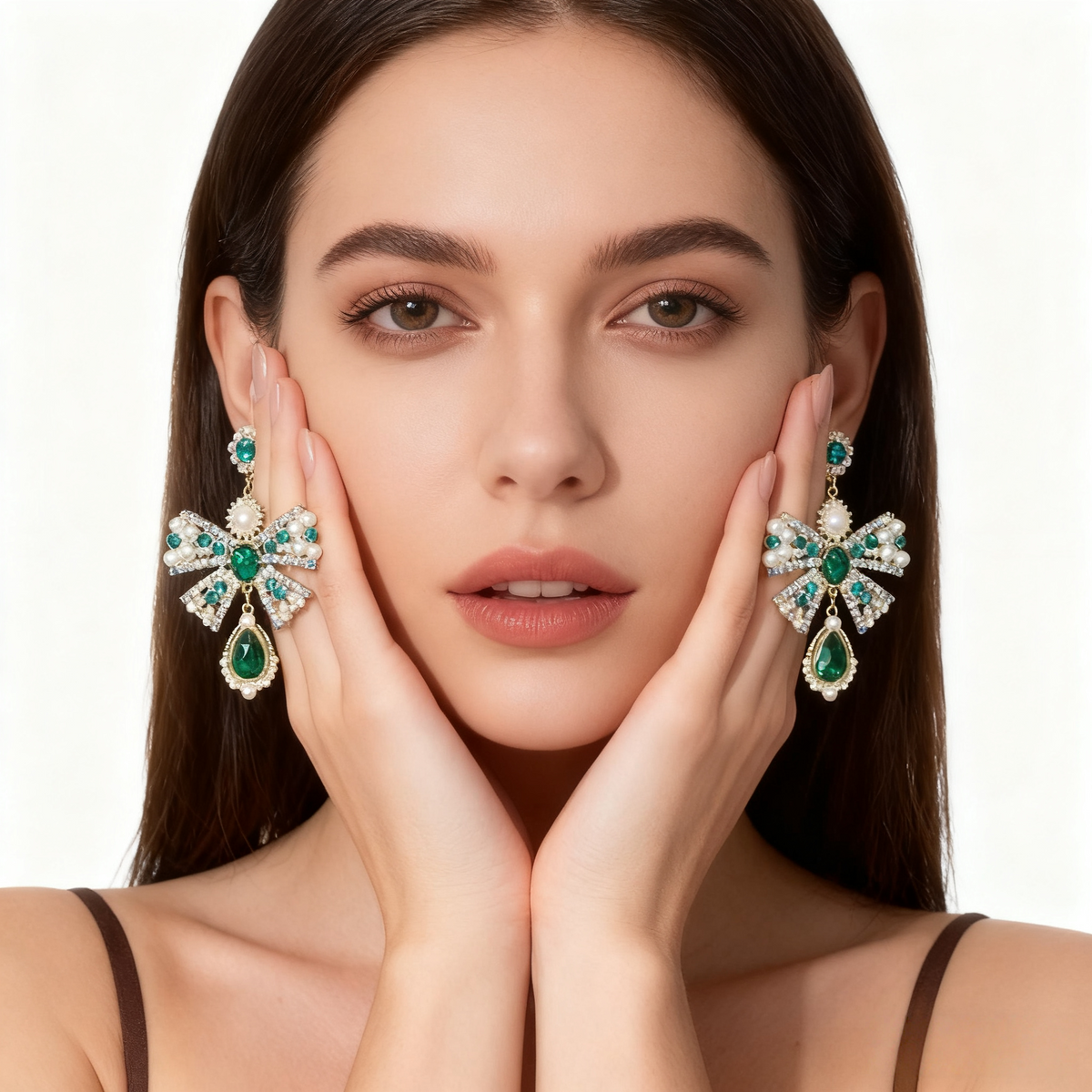 Green Crystal Pearl Earrings