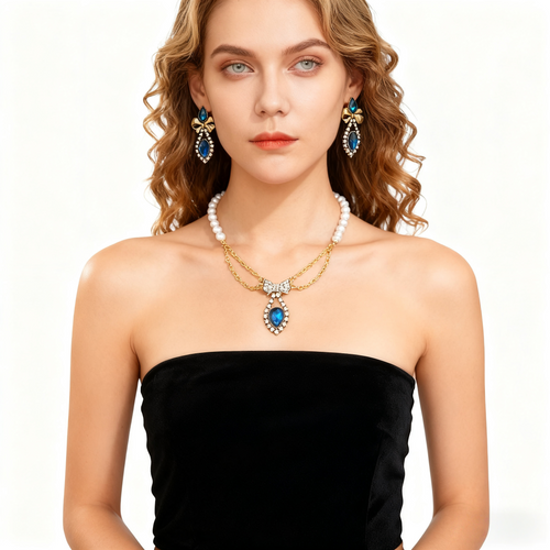 Aquamarine Teardrop Pearl Necklace & Earring Set