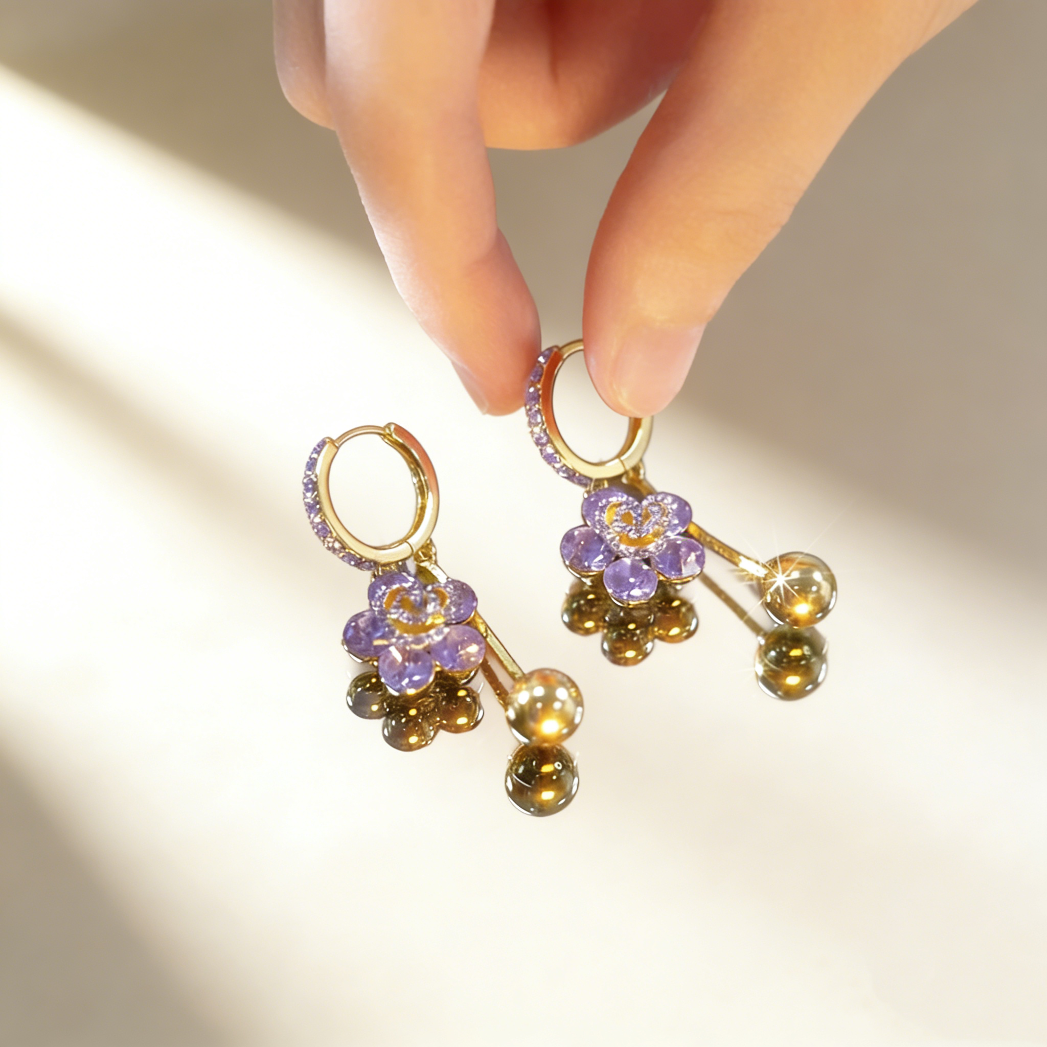 Amethyst Floral Tassel Earrings