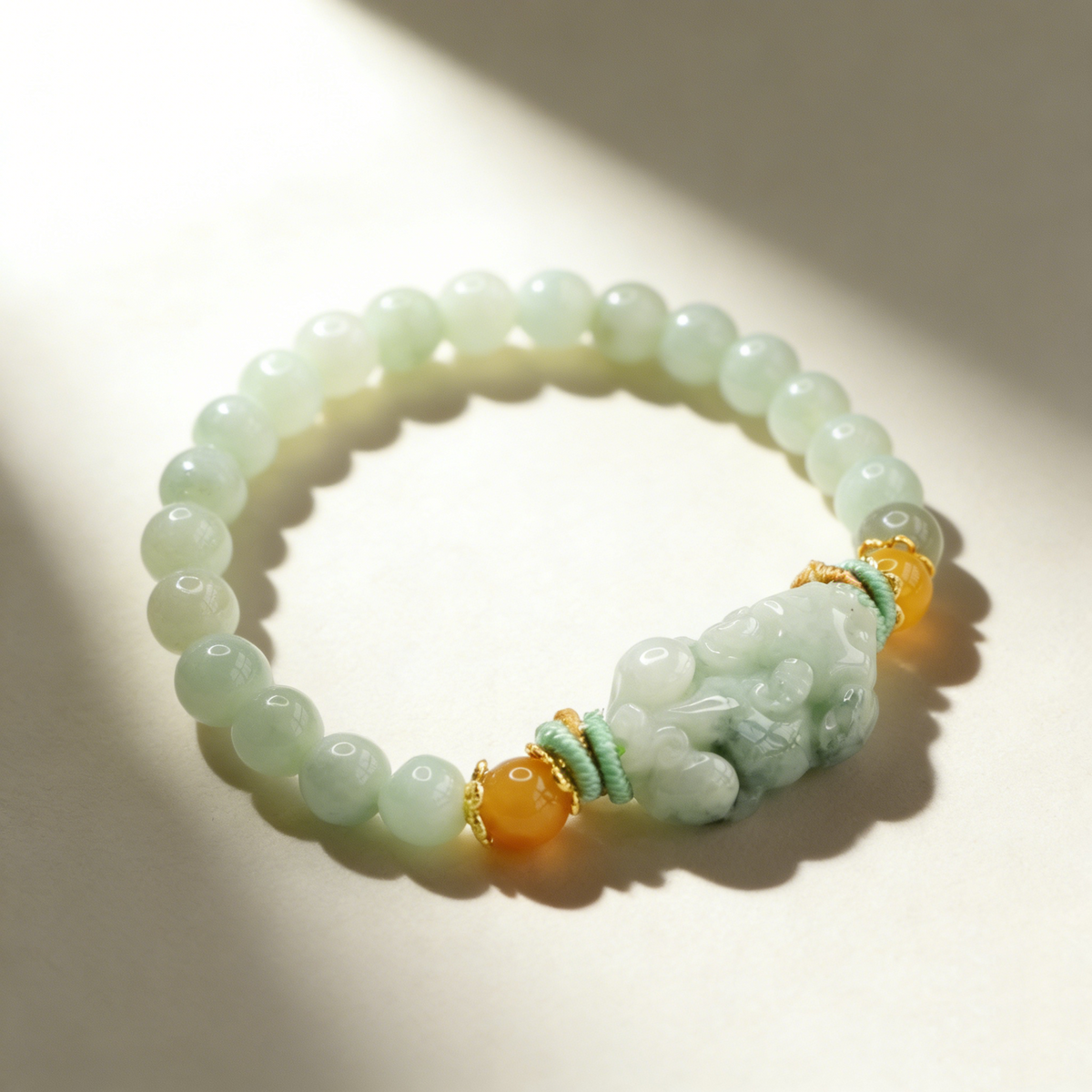 Natural Jade Pixiu Beaded Bracelet