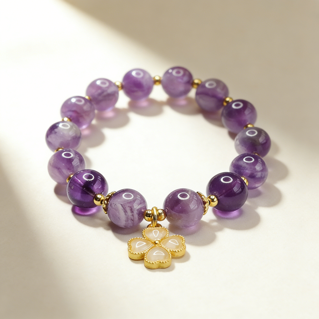 Four-Leaf Clover Natural Amethyst Bracelet