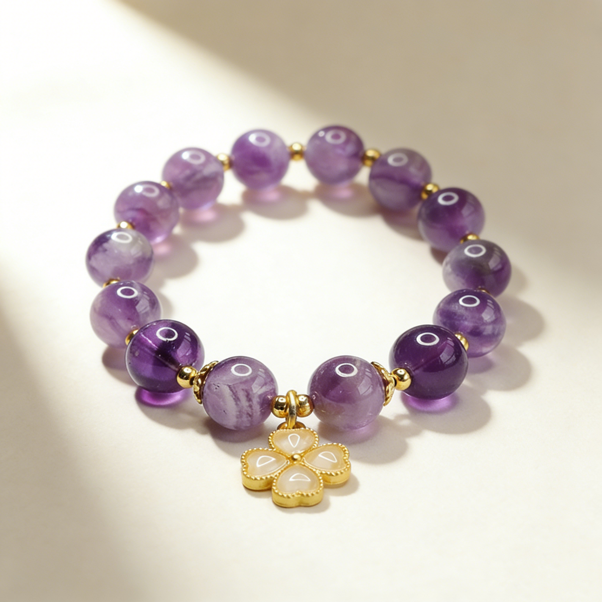 Four-Leaf Clover Natural Amethyst Bracelet