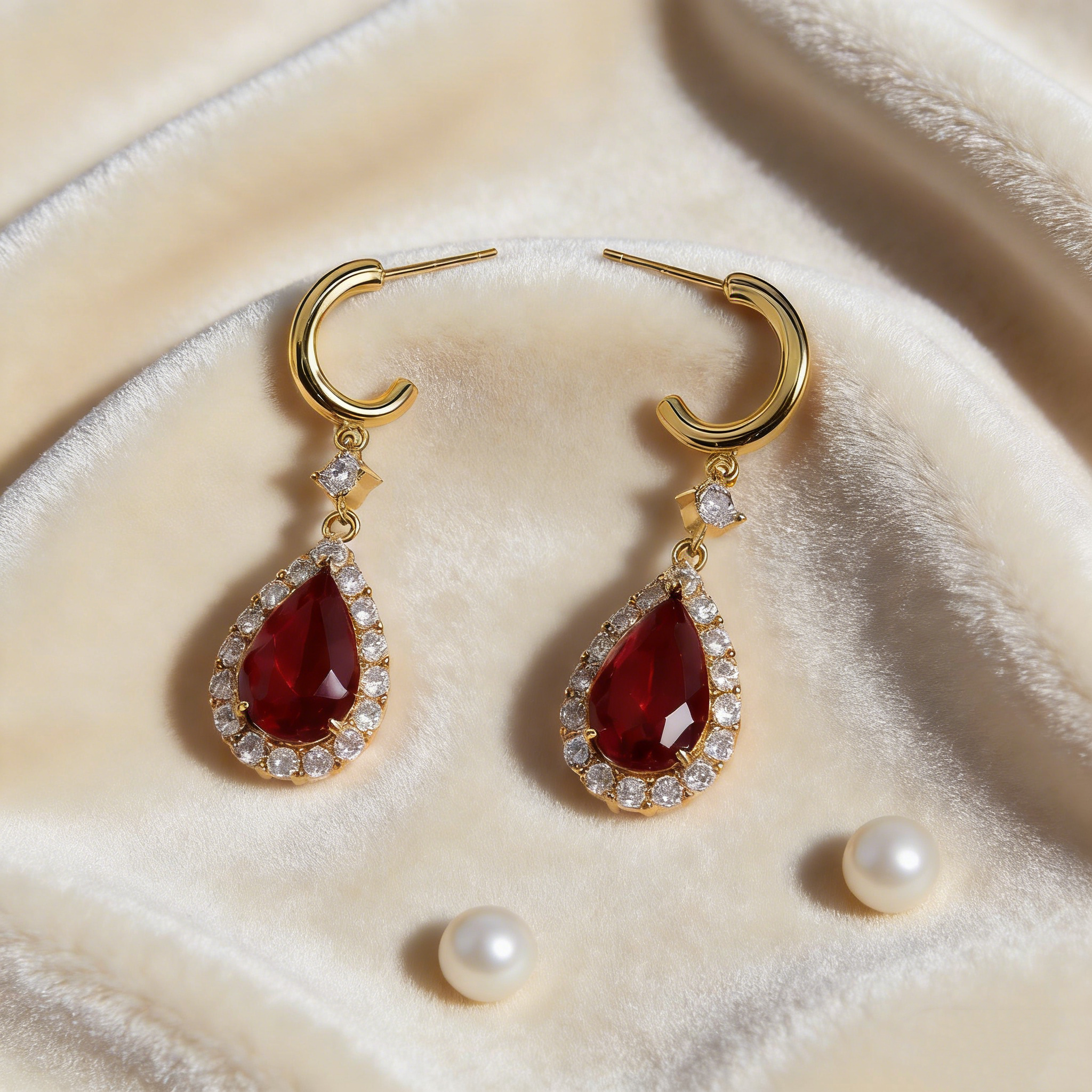 Natural Red Crystal Waterdrop Earrings