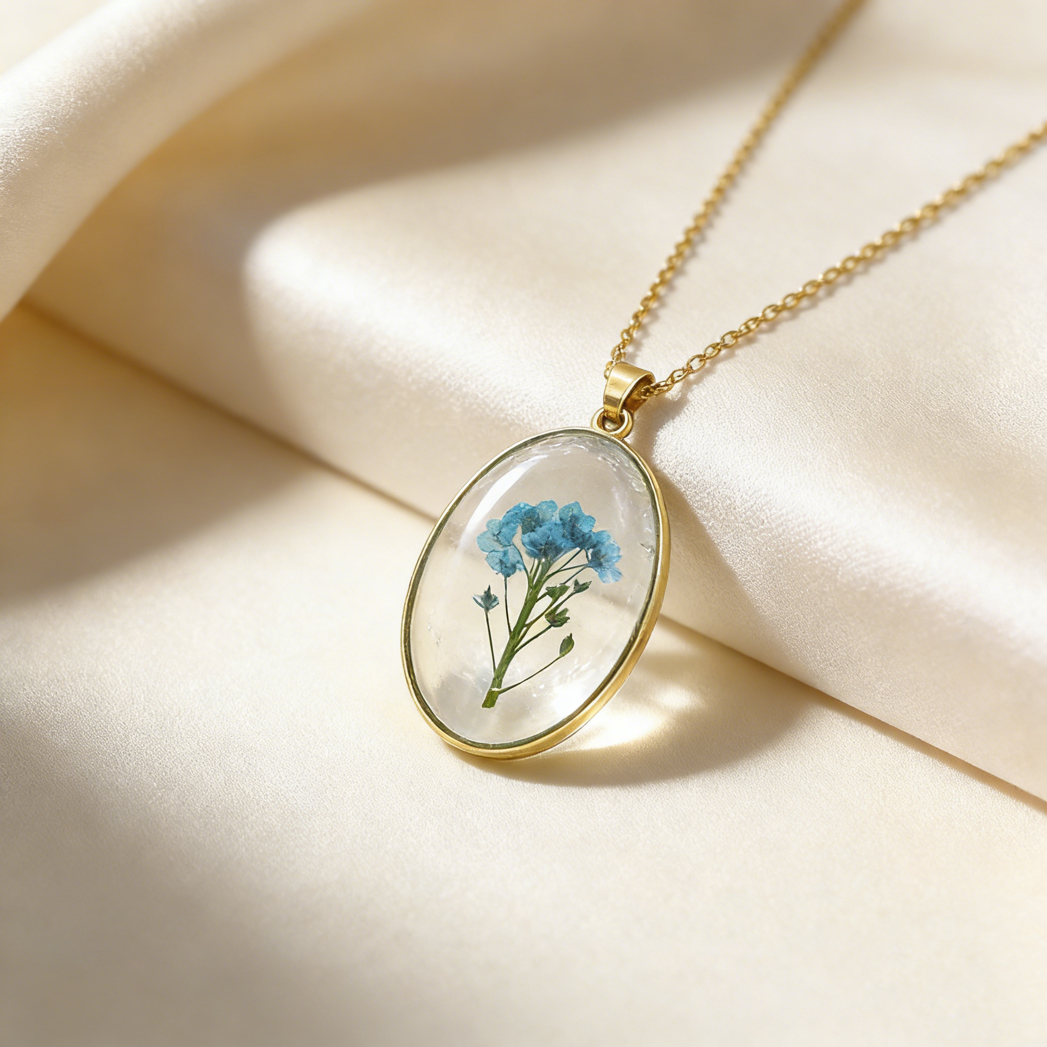 Resin Preserved Flower Pendant Necklace