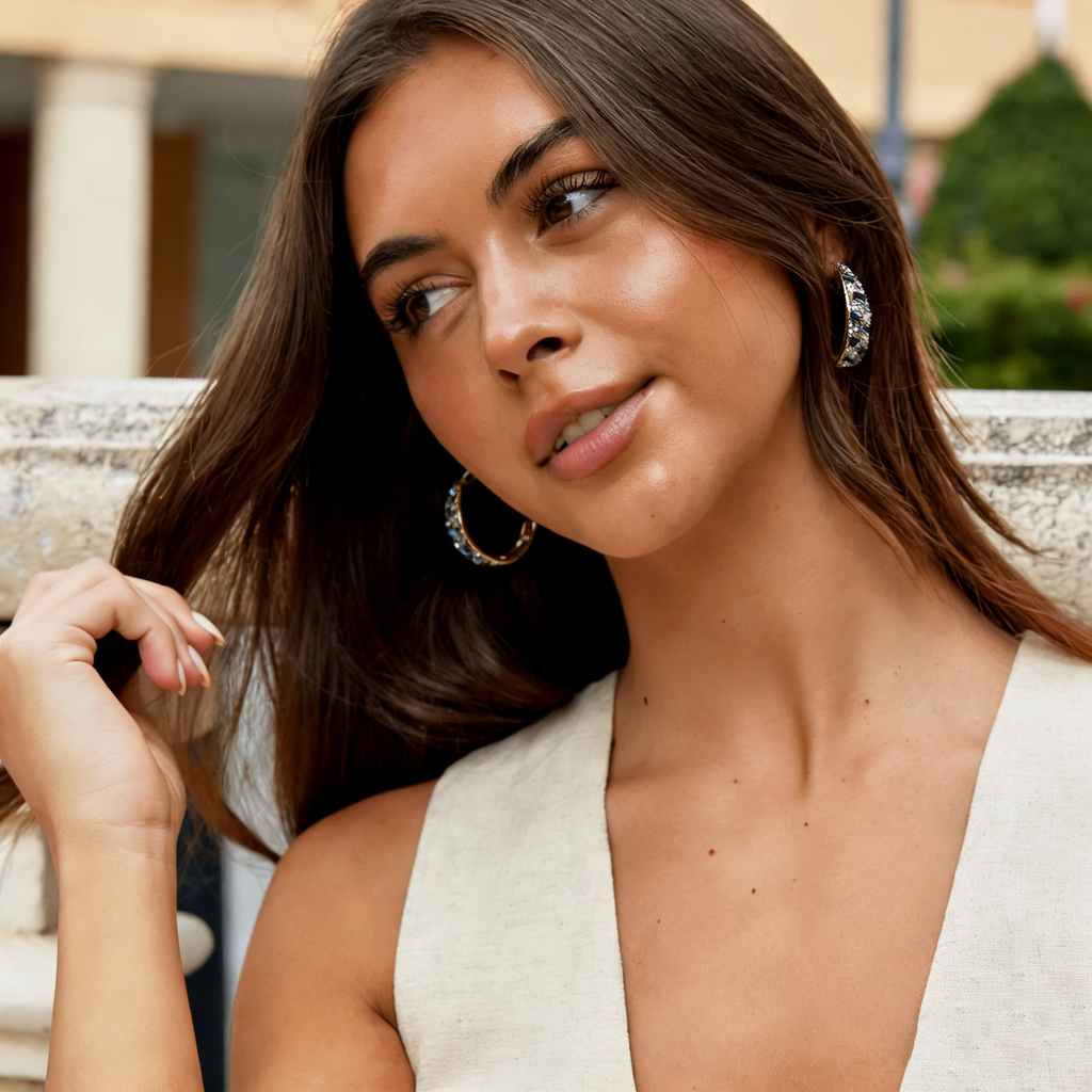 Natural Blue Crystal Hoop Earrings