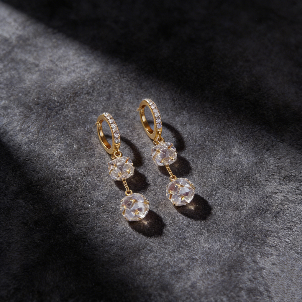 Double Diamond Ball Earrings