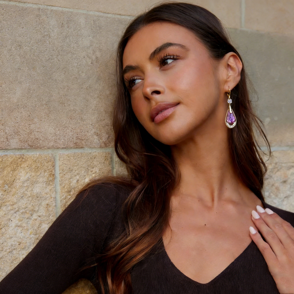 Elegant Natural Amethyst Waterdrop Earrings