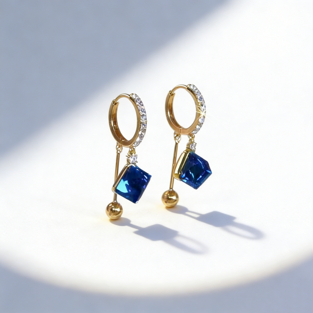 Natural Blue Crystal Tassel Earrings