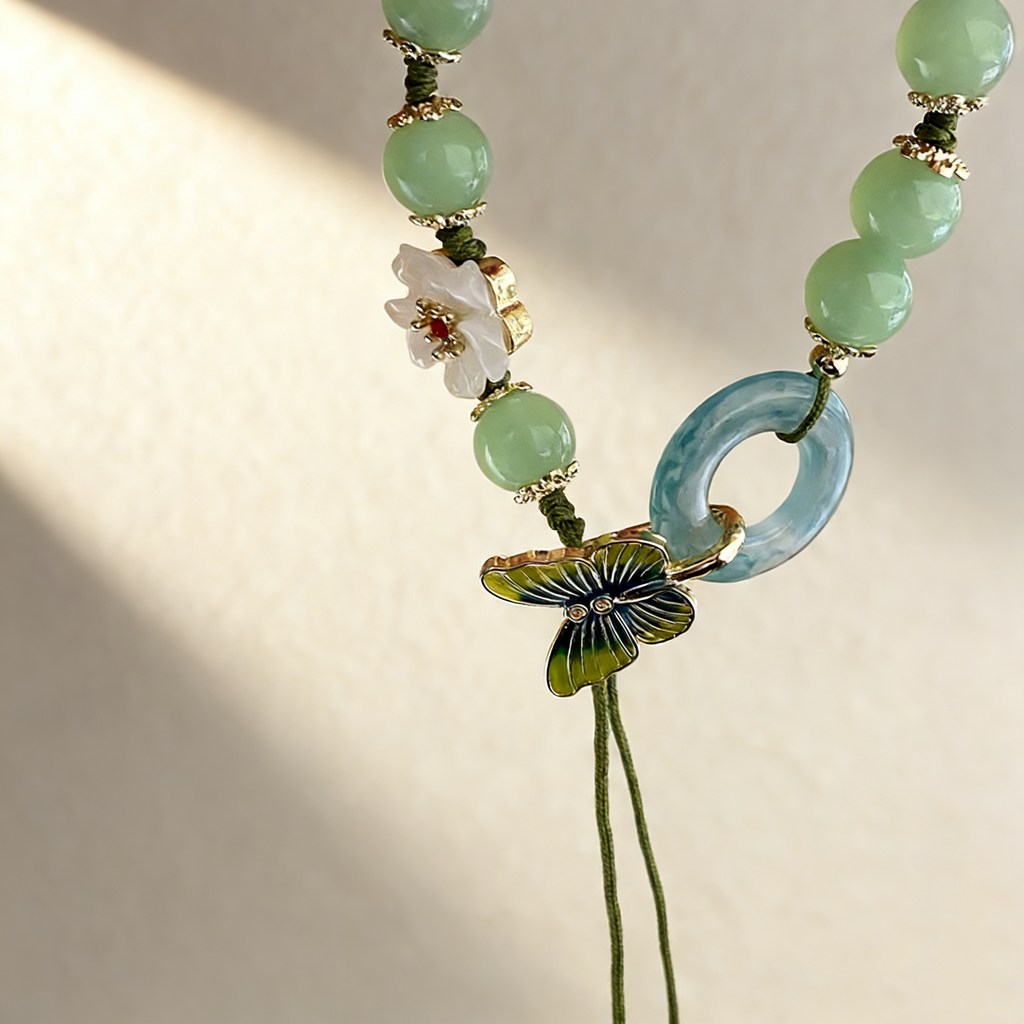 Butterfly & Floral Jade Beaded Bracelet