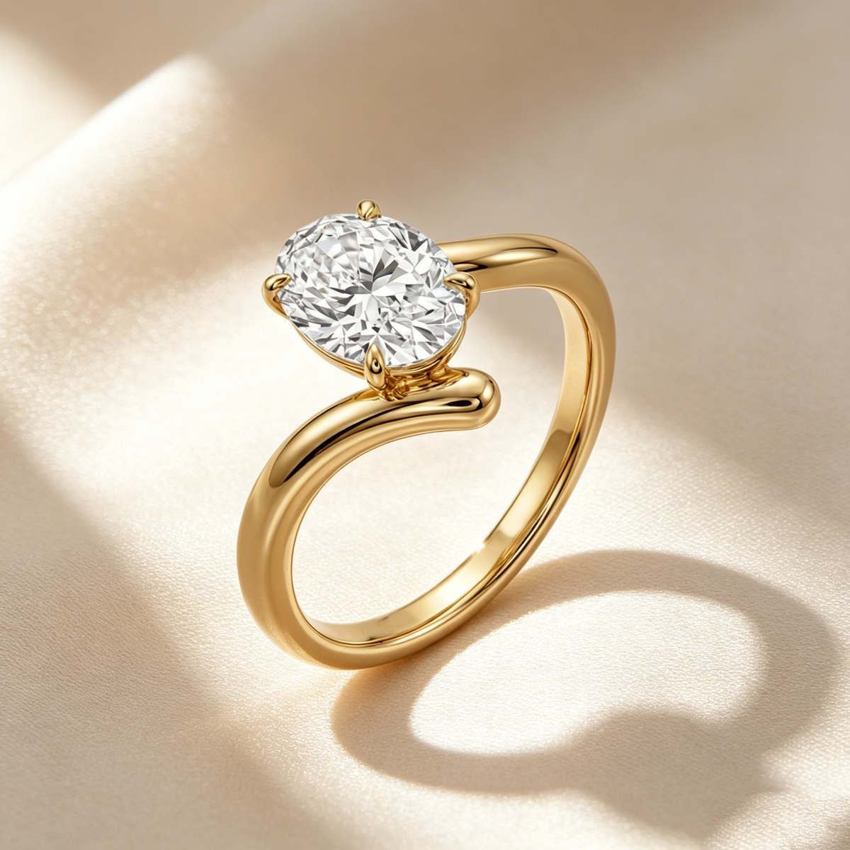 Twist Band Oval Moissanite Ring