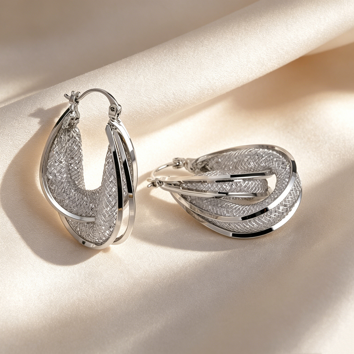 Double-Layer Mesh Wide Hoop Earrings