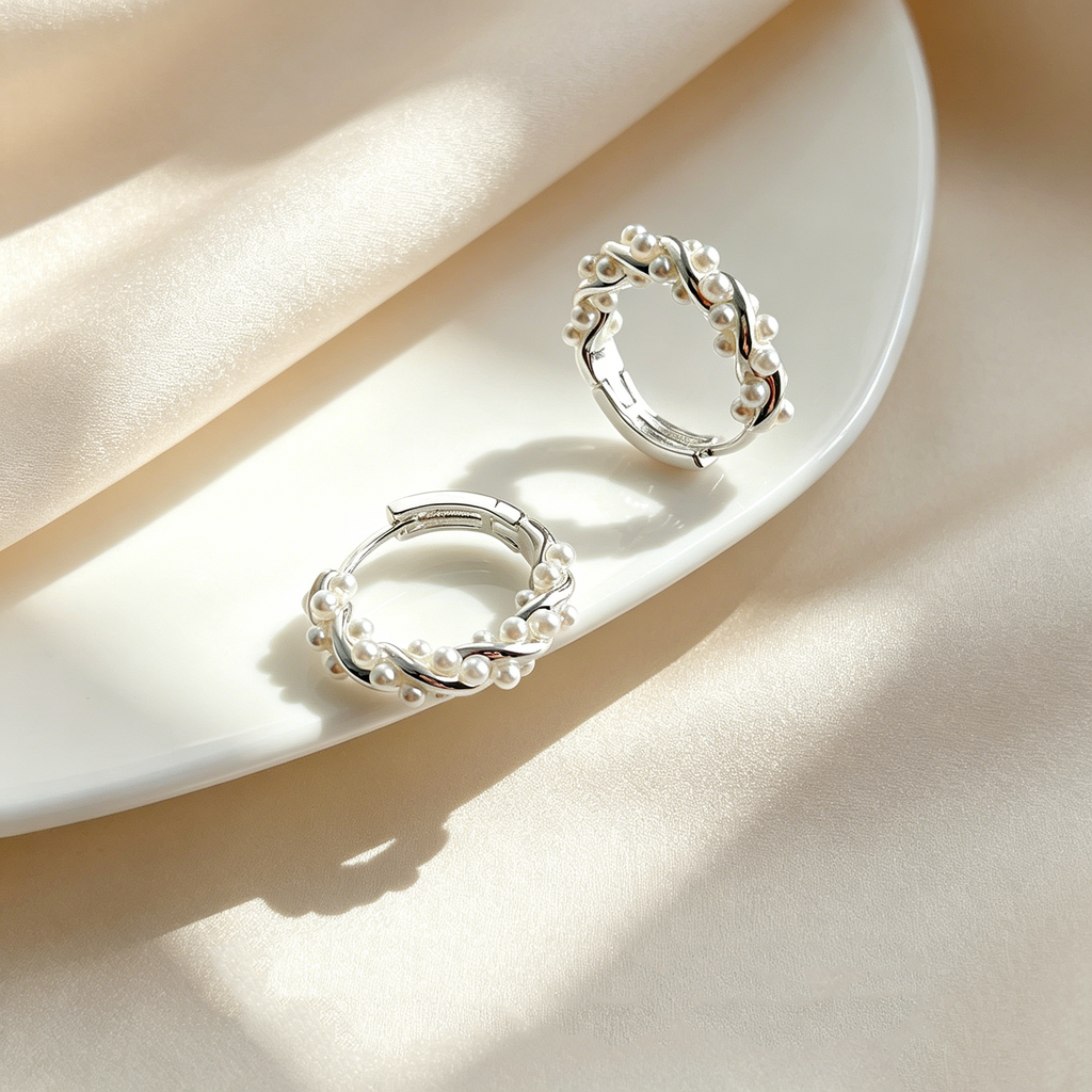 Twisted Pearl Hoop Earrings