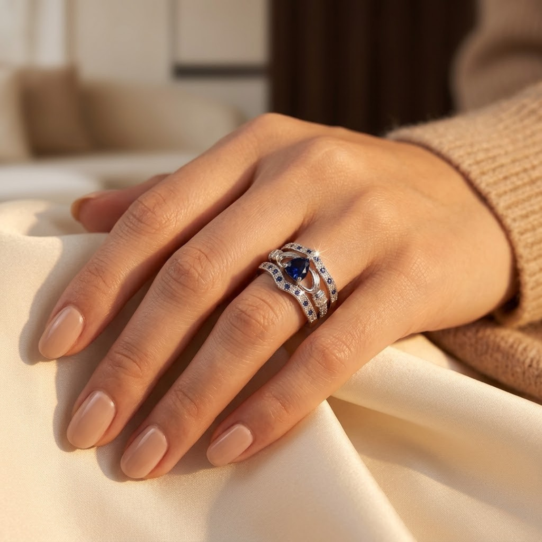 Silver Sapphire Interlocking Ring