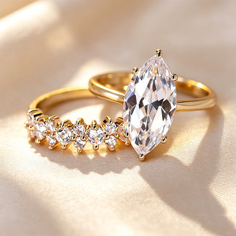 Marquise-cut two-piece ring set that can be stacked