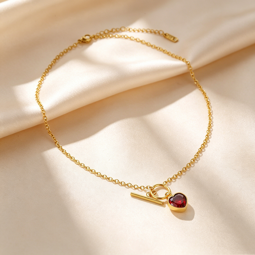 Heart Gemstone OT Clasp Necklace
